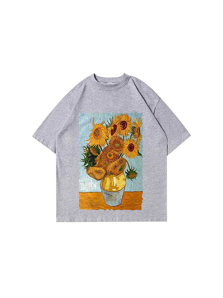 Men'S Loose T-Shirts With An Oil Sunflower Print