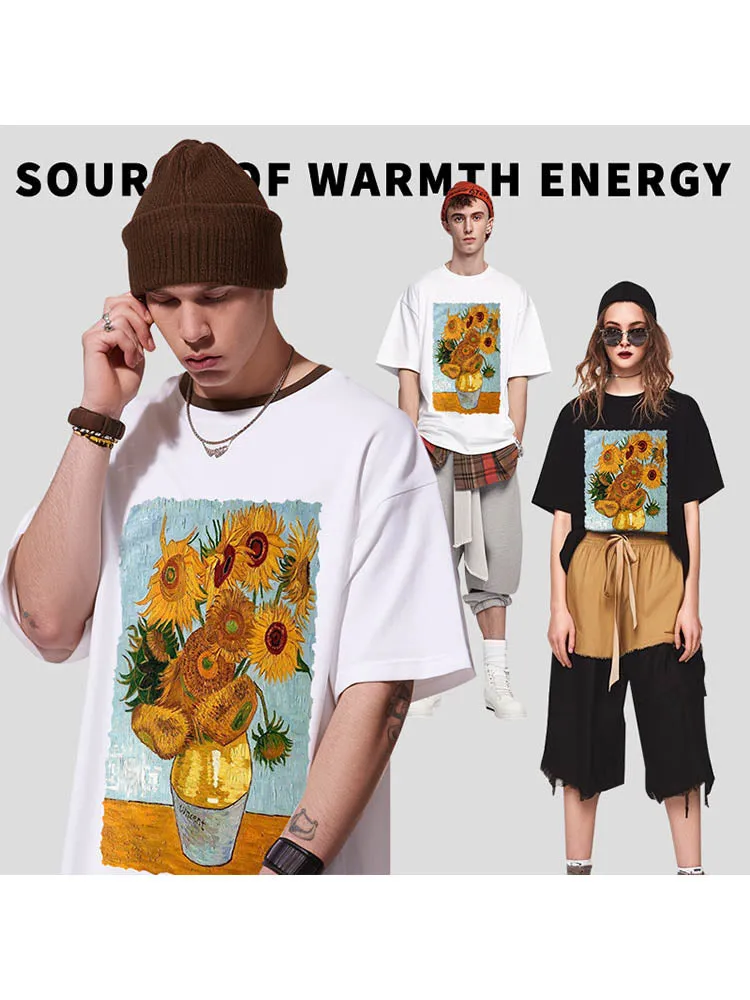 Men'S Loose T-Shirts With An Oil Sunflower Print