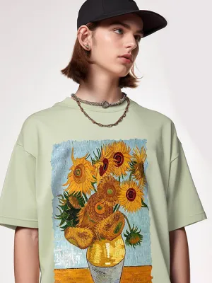 Men'S Loose T-Shirts With An Oil Sunflower Print