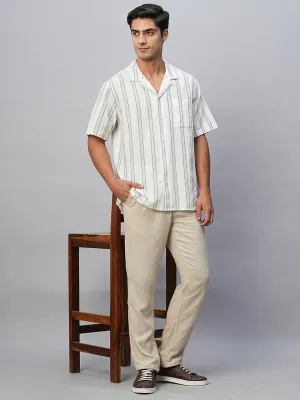 Men's White Linen Cotton Regular Fit Shirt