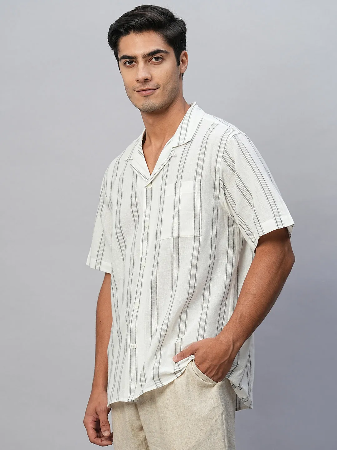 Men's White Linen Cotton Regular Fit Shirt