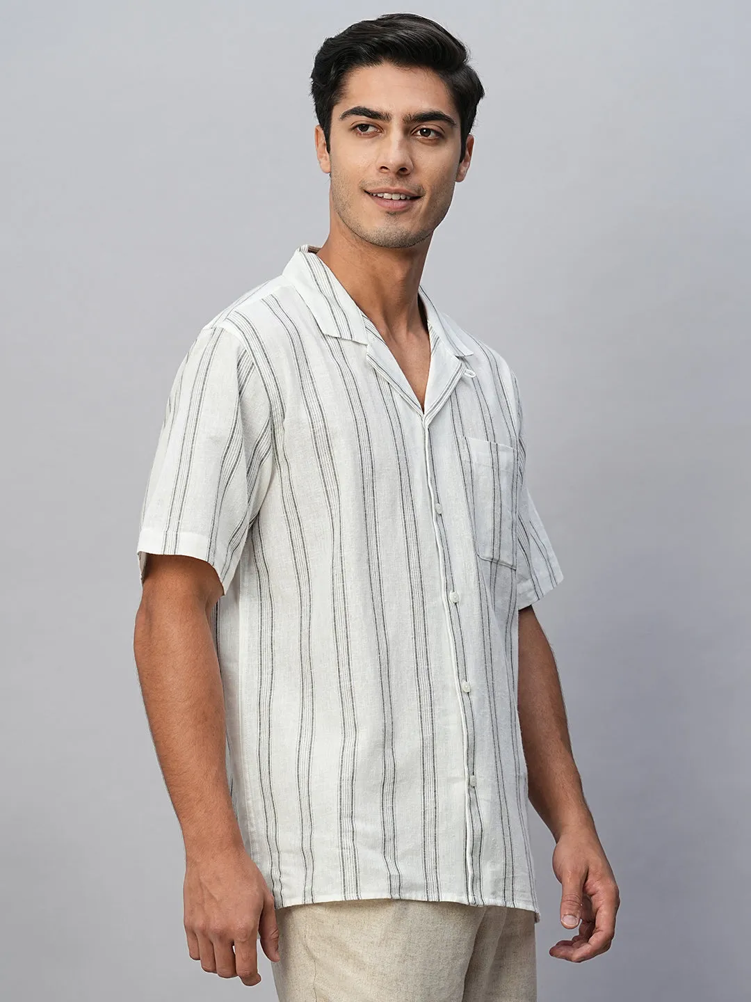 Men's White Linen Cotton Regular Fit Shirt