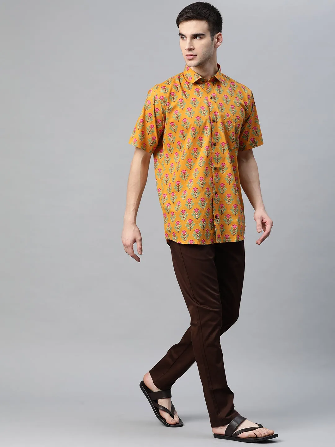 Millennial Men Mustard Cotton Half Sleeves Shirt-Mmh059