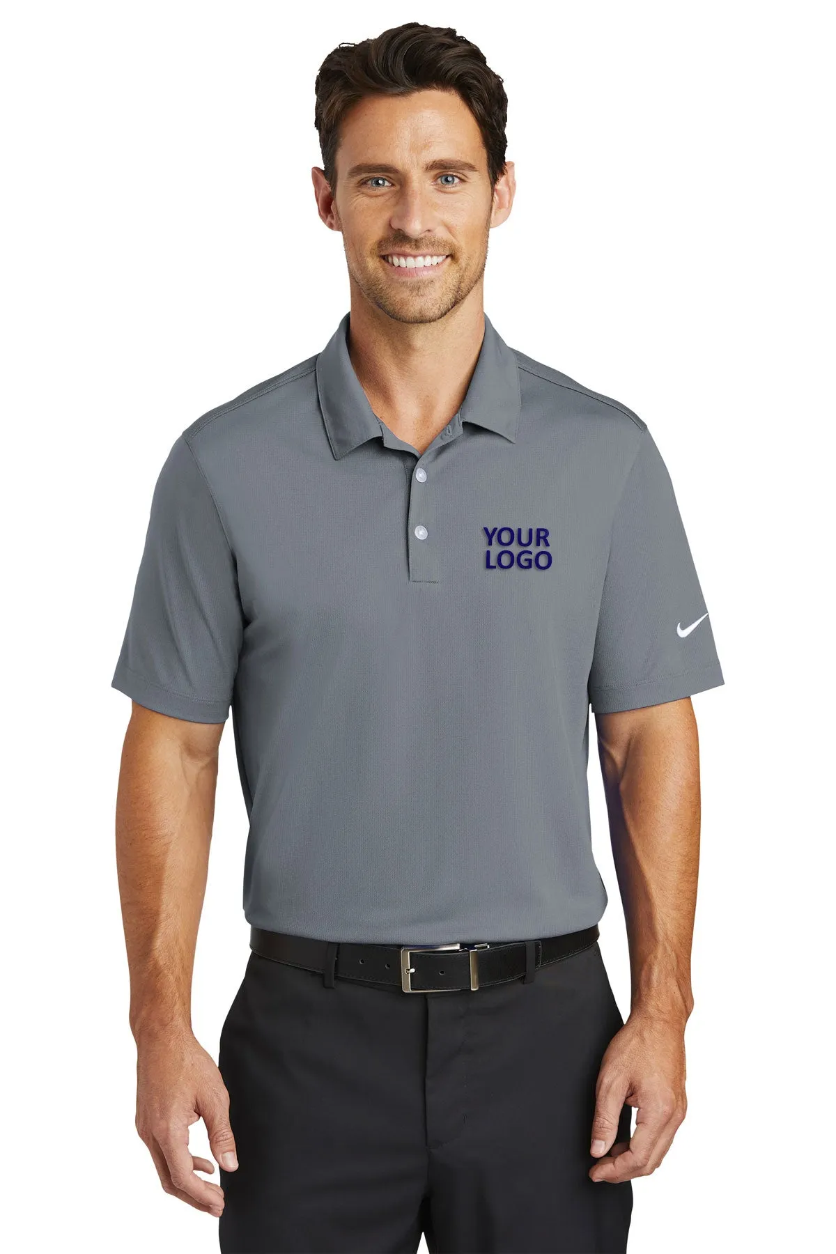 Nike Dri-FIT Vertical Mesh Custom Polos, Cool Grey