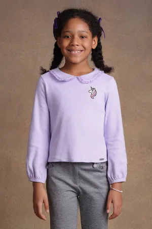 One Friday Kids Girls Peter  Pan Lavender Coloured Top