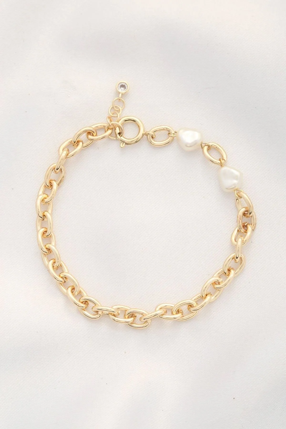 Pearl Beaded Oval Link Bracelet