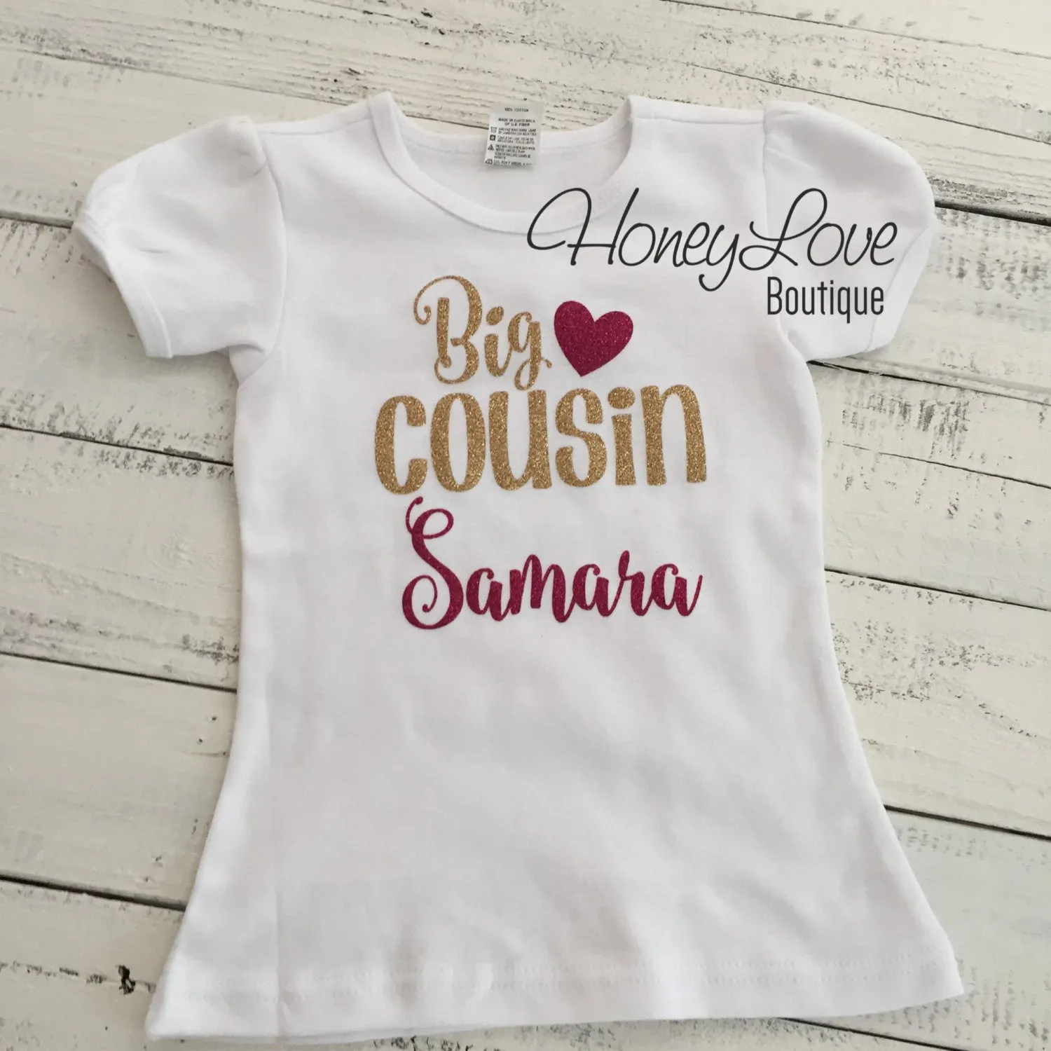 PERSONALIZED Cousin Bodysuits and Shirts - Gold Gllitter and Dark Pink Glitter