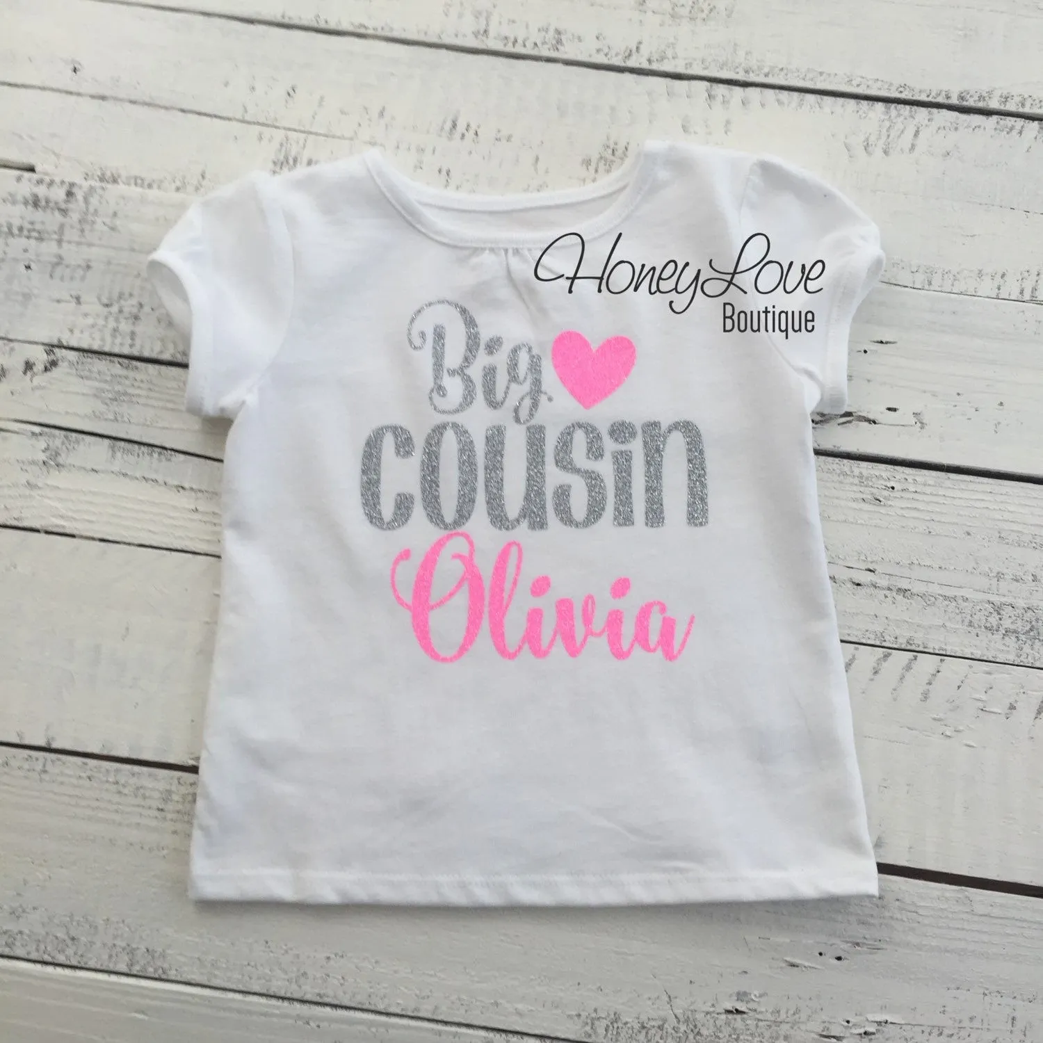 PERSONALIZED Cousin Bodysuits and Shirts - Silver Glitter and Neon Pink Glitter