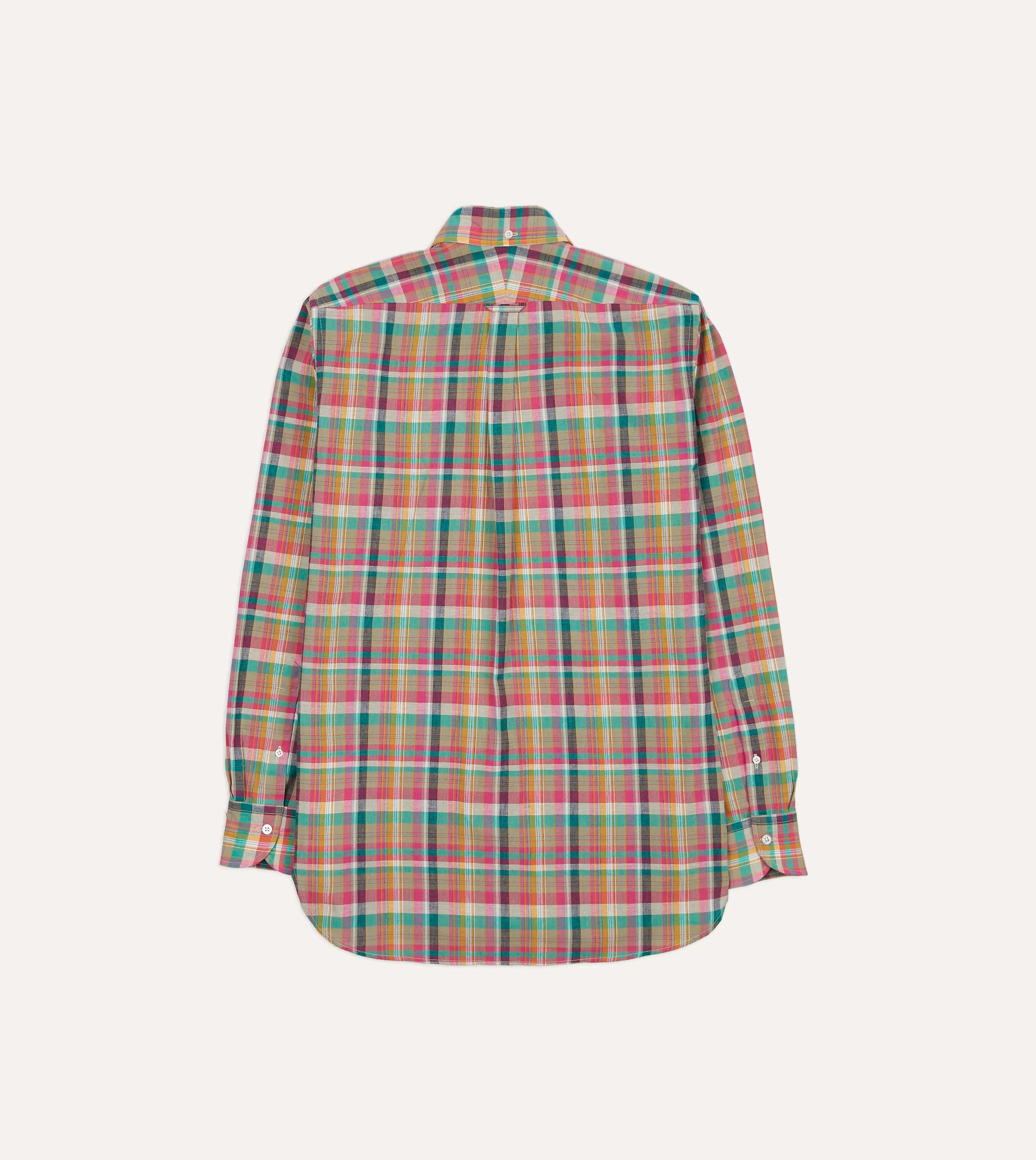 Pink and Green Madras Check Cotton Button-Down Shirt