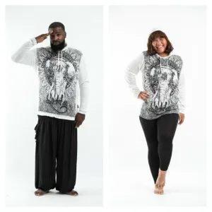 Plus Size Unisex Wild Elephant Hoodie in White