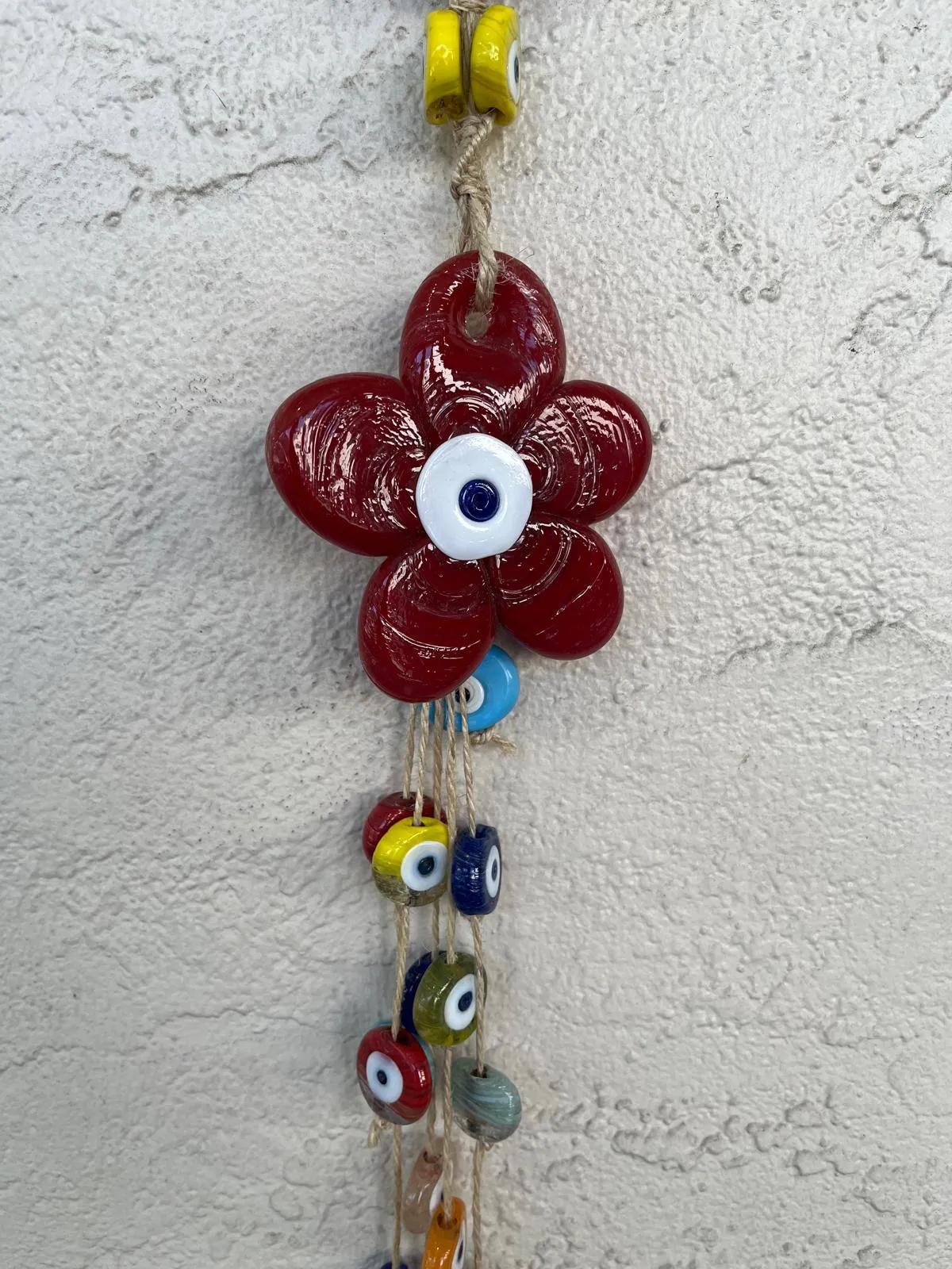 Red Flower With Glass Evil Eye Bead