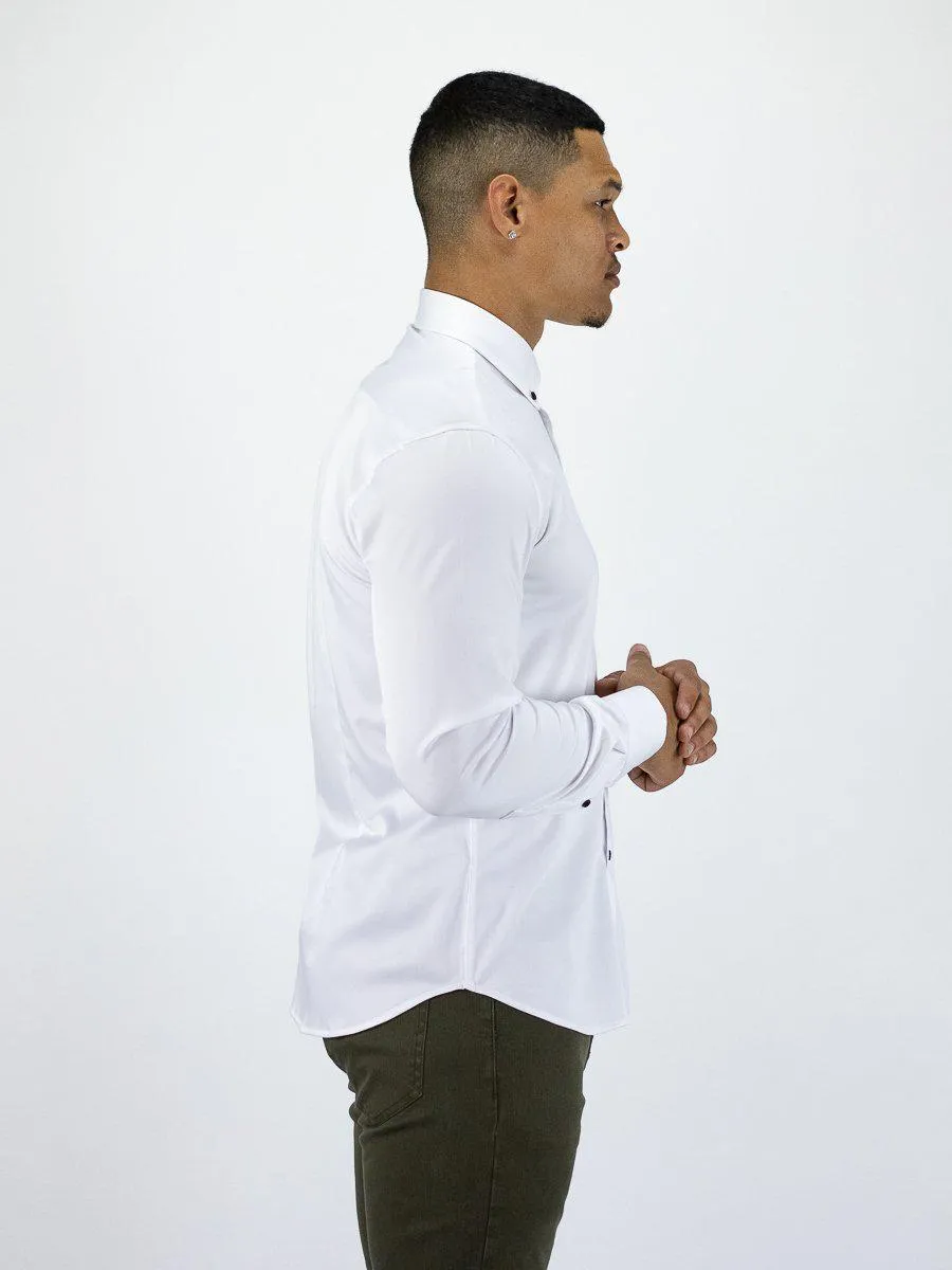 Return Sale - Bamboo Satin Stretch Shirt - White Contrast