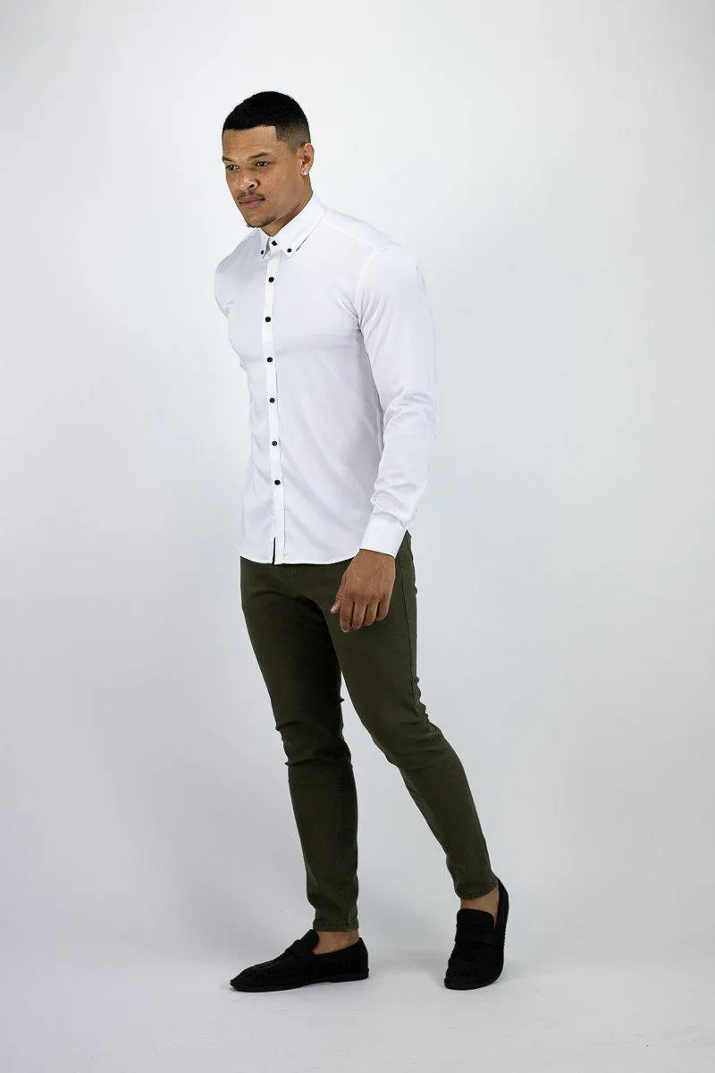 Return Sale - Bamboo Satin Stretch Shirt - White Contrast