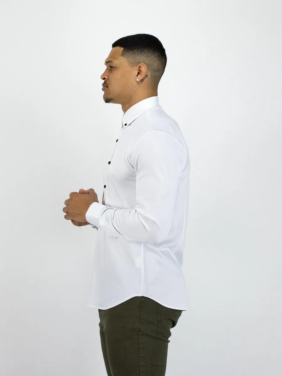 Return Sale - Bamboo Satin Stretch Shirt - White Contrast