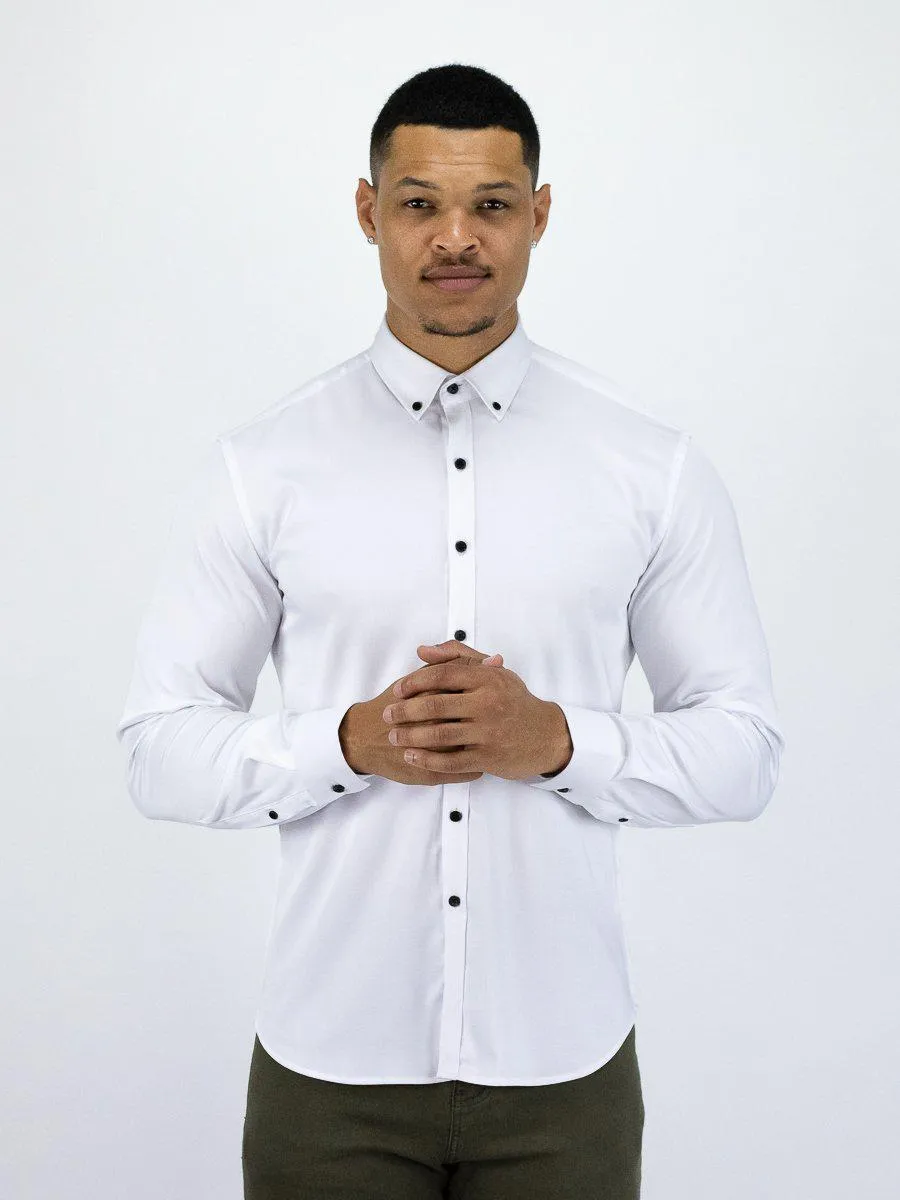 Return Sale - Bamboo Satin Stretch Shirt - White Contrast