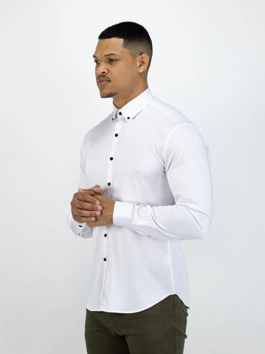 Return Sale - Bamboo Satin Stretch Shirt - White Contrast