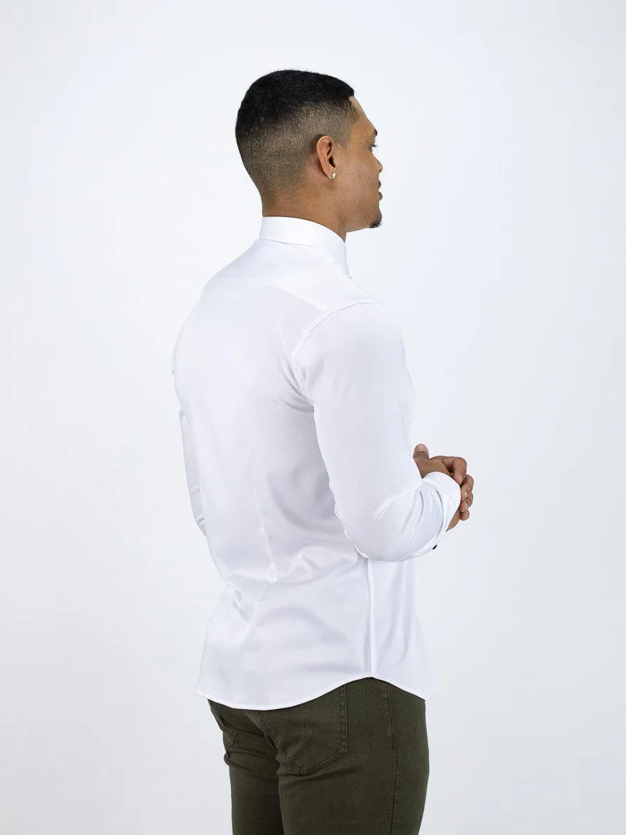 Return Sale - Bamboo Satin Stretch Shirt - White Contrast