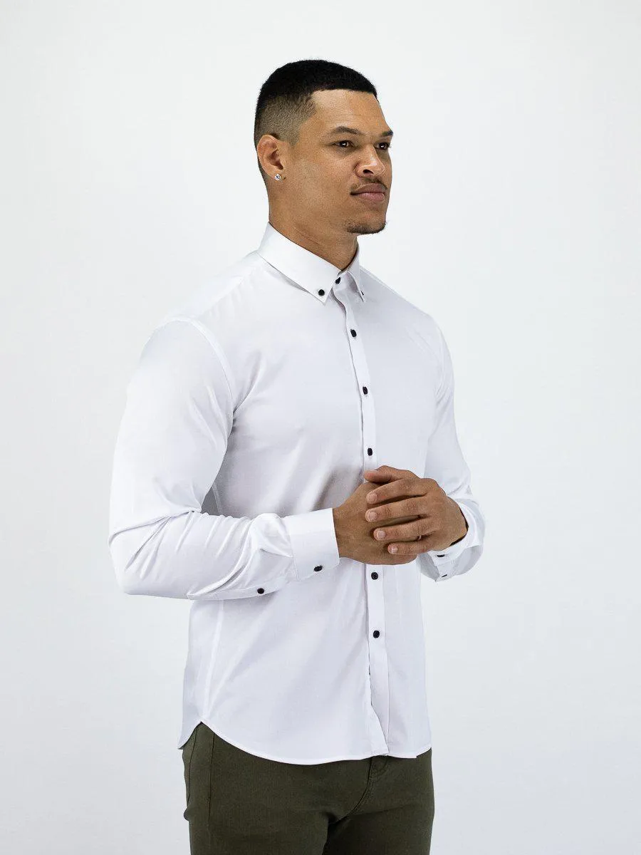 Return Sale - Bamboo Satin Stretch Shirt - White Contrast