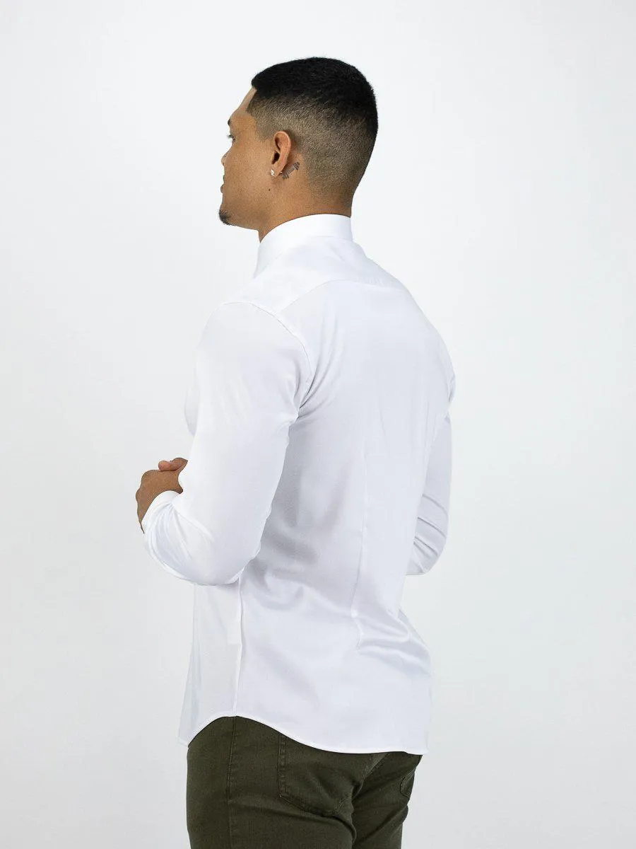 Return Sale - Bamboo Satin Stretch Shirt - White Contrast