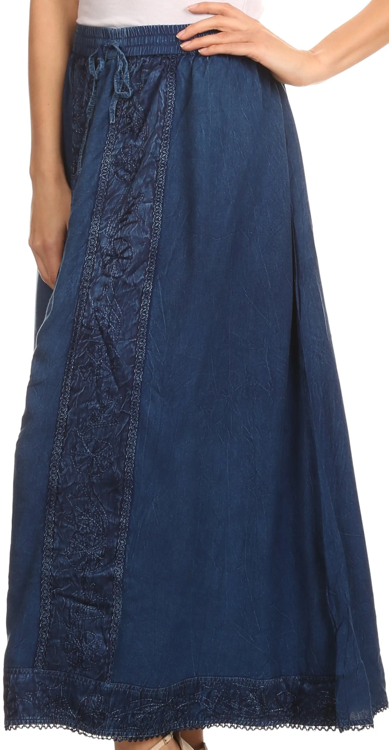 Sakkas Indra Thin Lightweight Summer Bohemian Skirt With Detailed Lace Embroidery