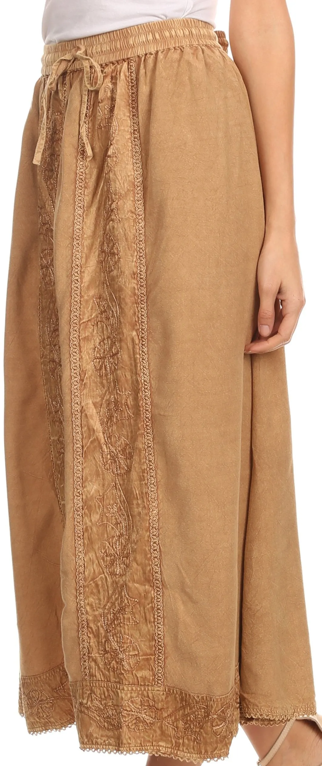 Sakkas Indra Thin Lightweight Summer Bohemian Skirt With Detailed Lace Embroidery