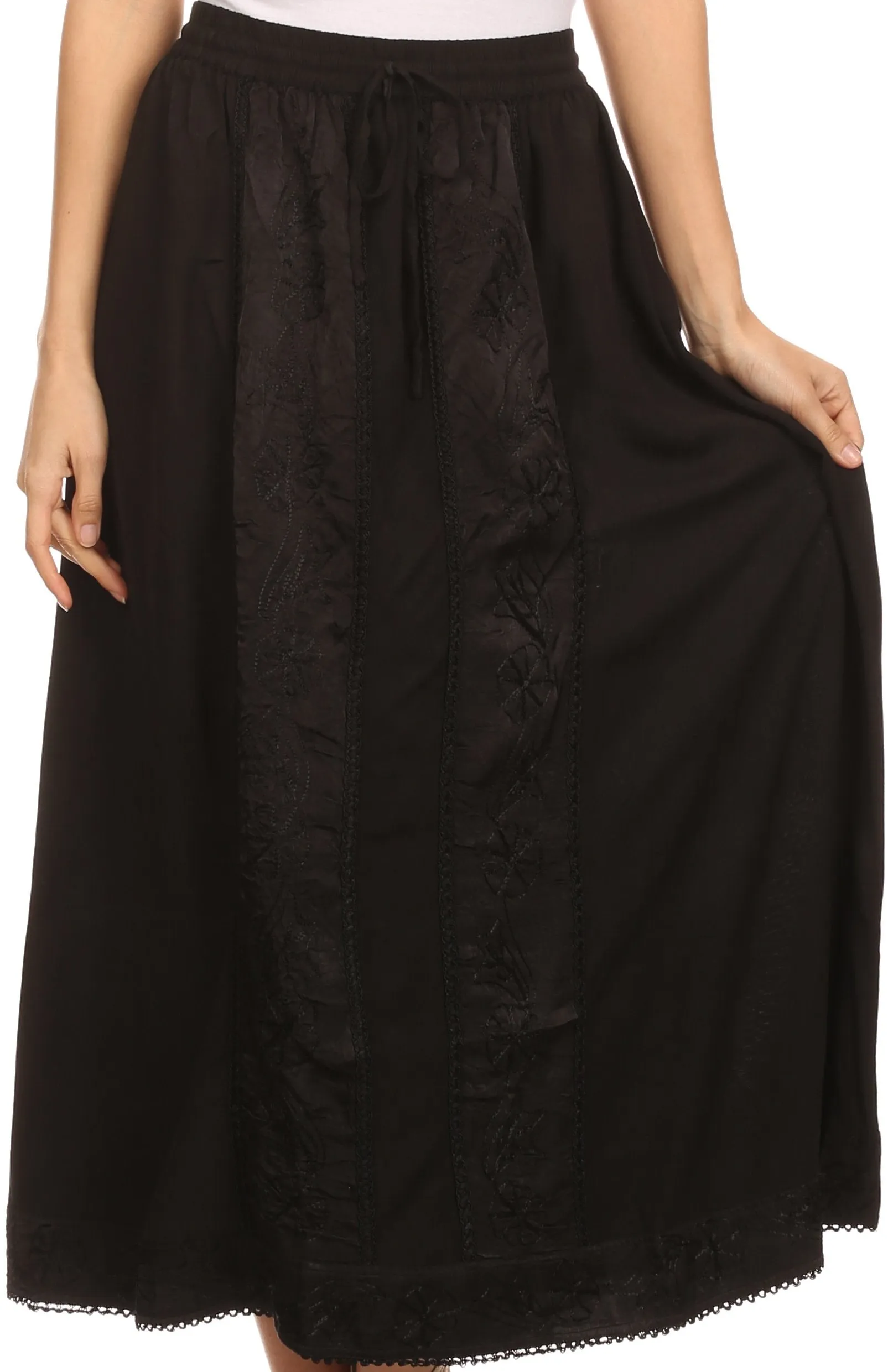 Sakkas Indra Thin Lightweight Summer Bohemian Skirt With Detailed Lace Embroidery