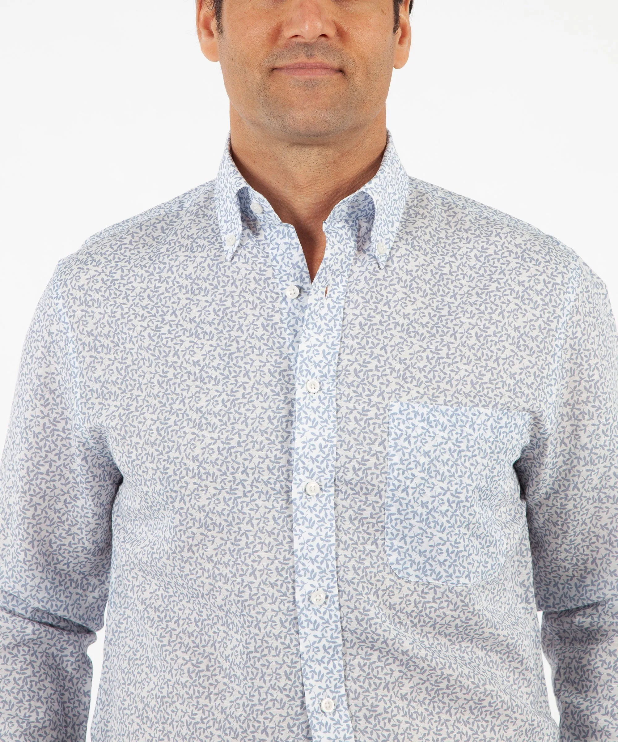 Signature Cotton-Linen Floral Print Long Sleeve Sport Shirt