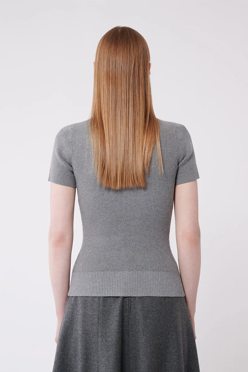 Slate Grey Peachskin Rib Polo Top