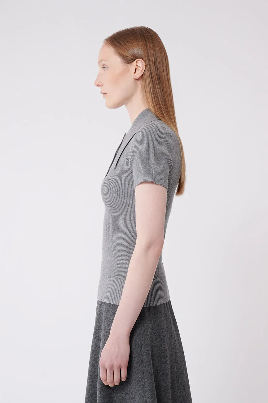 Slate Grey Peachskin Rib Polo Top