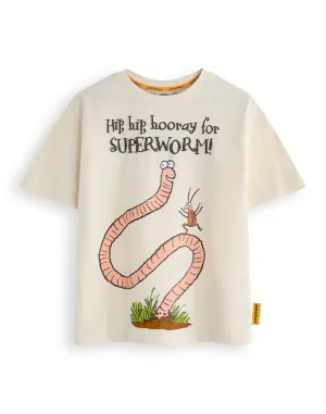 Superworm Hip Hip Hooray Unisex Kids Beige Short Sleeved T-Shirt