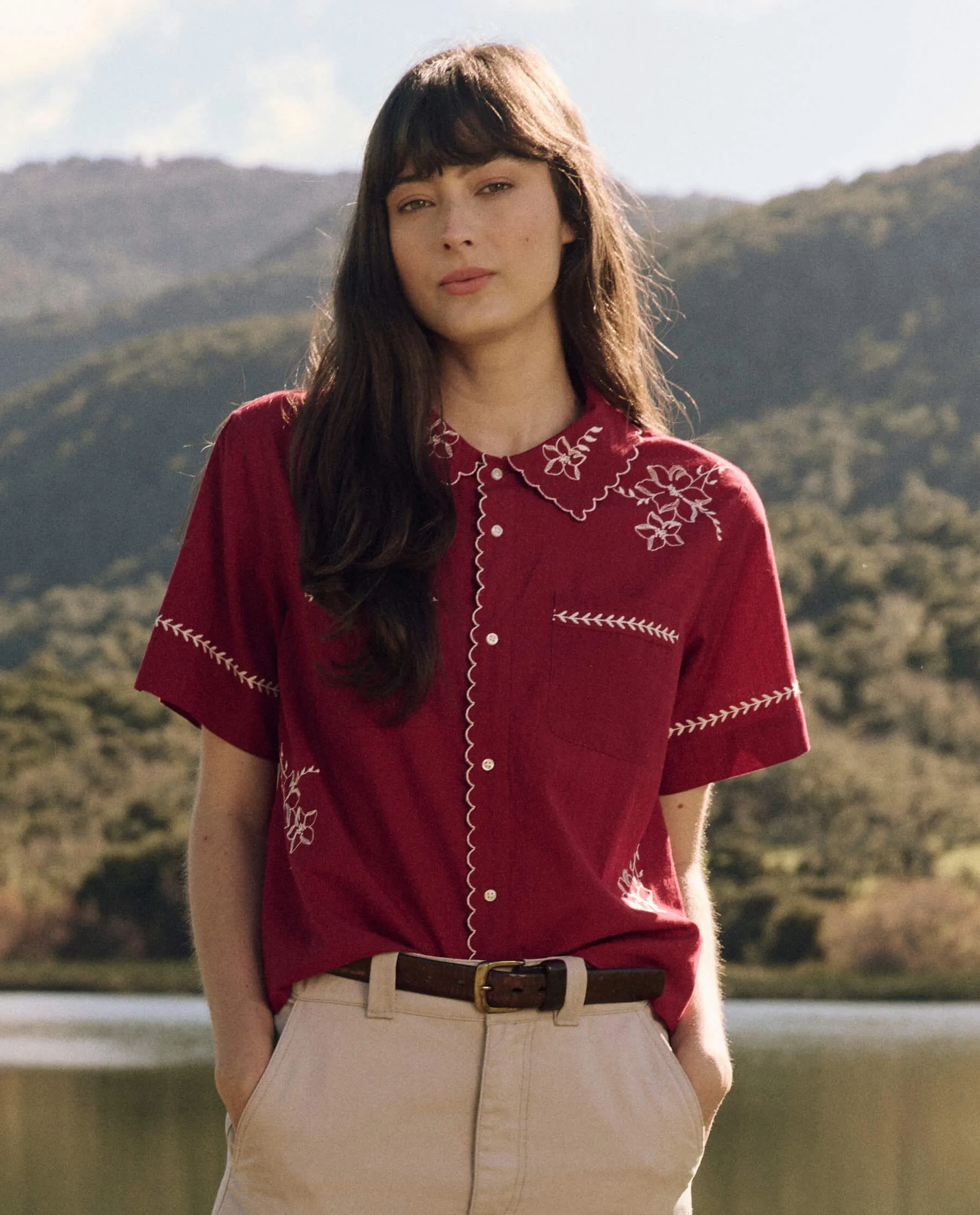 The Bowling Shirt with Hanky Embroidered. -- Scarlet