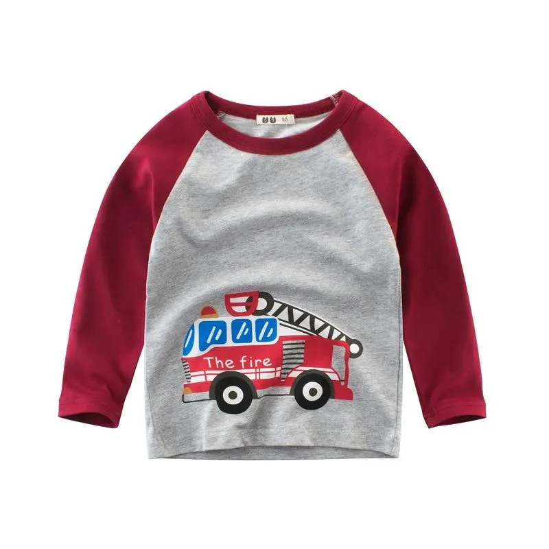 Unisex Kids Cotton Long Sleeve Cartoon Images Design T-Shirts