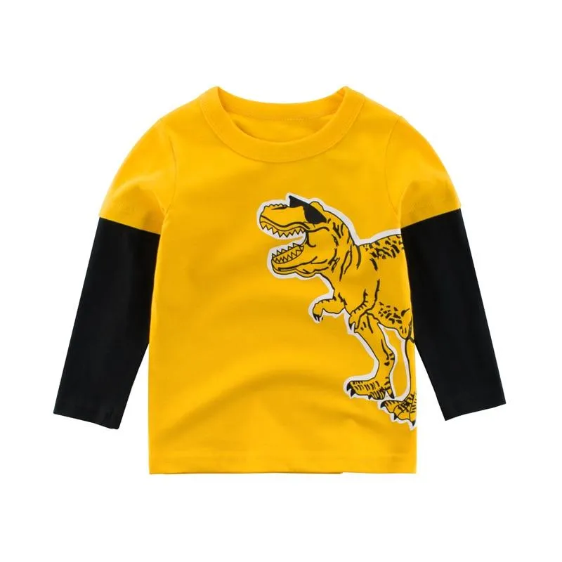 Unisex Kids Cotton Long Sleeve Cartoon Images Design T-Shirts