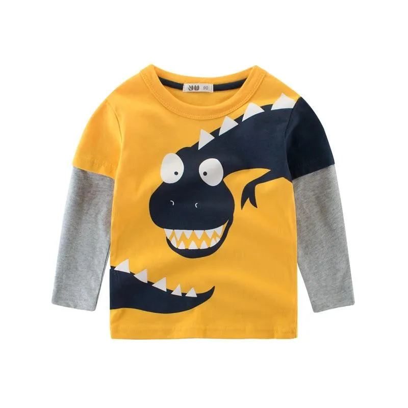 Unisex Kids Cotton Long Sleeve Cartoon Images Design T-Shirts