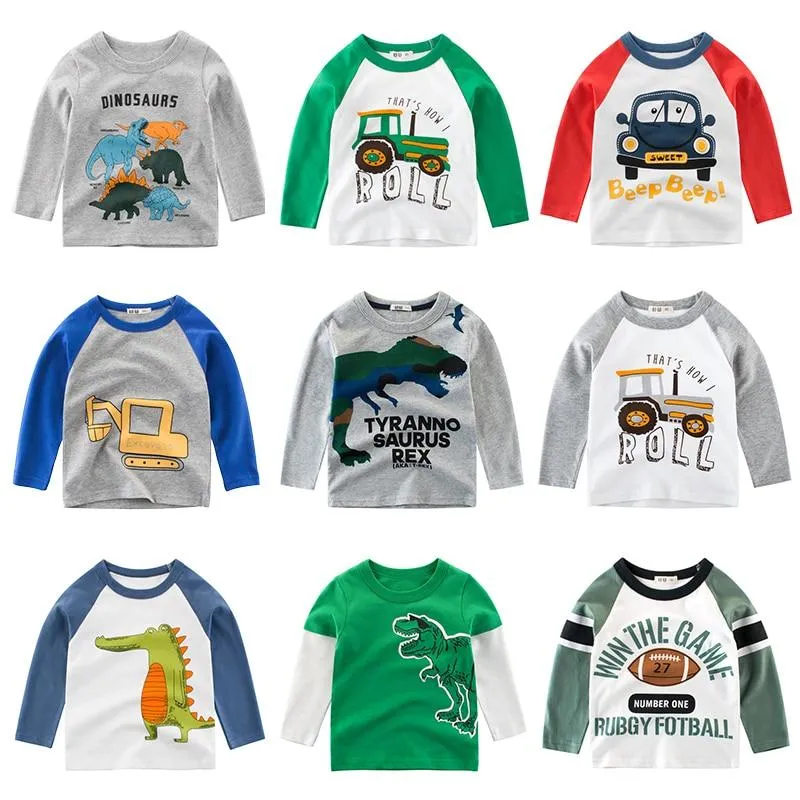 Unisex Kids Cotton Long Sleeve Cartoon Images Design T-Shirts