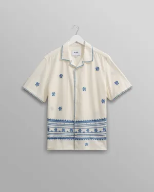 Wax L. DIDCOT SS SHIRT DAISY EMBROIDERY ECRU/BLUE