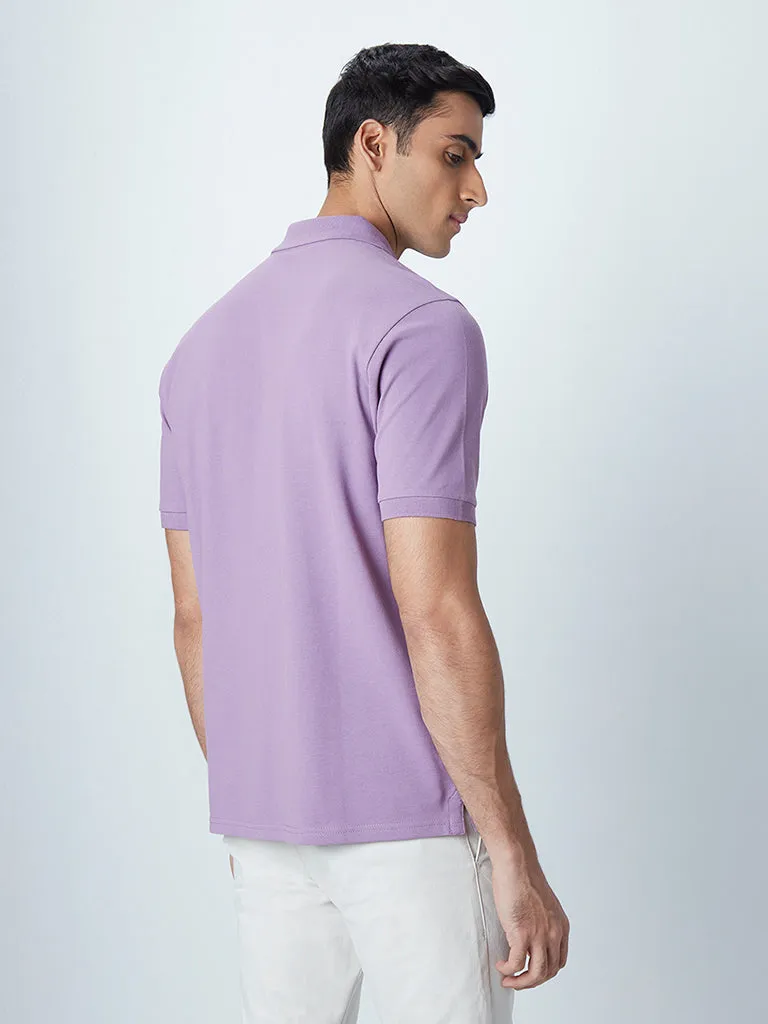 WES Casuals Lavender Cotton Blend Relaxed-Fit Polo T-Shirt