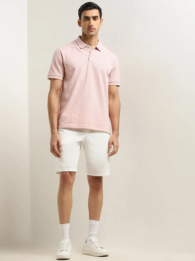 WES Casuals Pink Striped Relaxed-Fit Polo T-Shirt