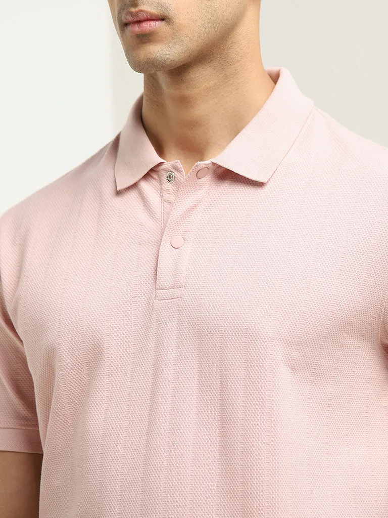 WES Casuals Pink Striped Relaxed-Fit Polo T-Shirt