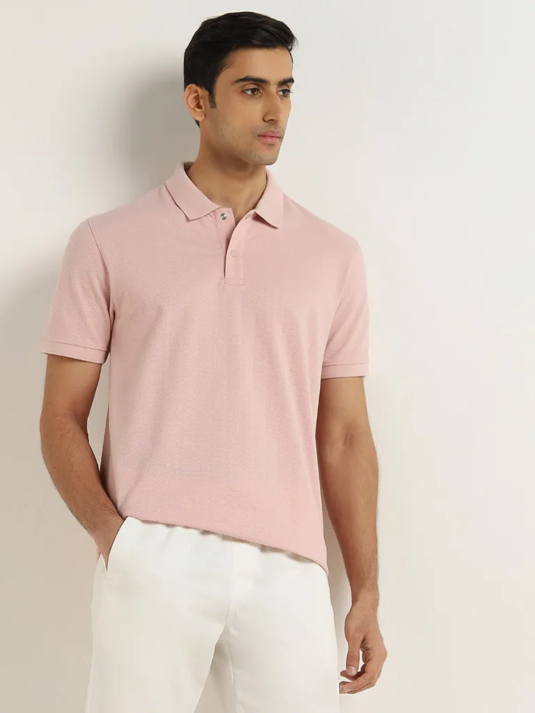 WES Casuals Pink Striped Relaxed-Fit Polo T-Shirt