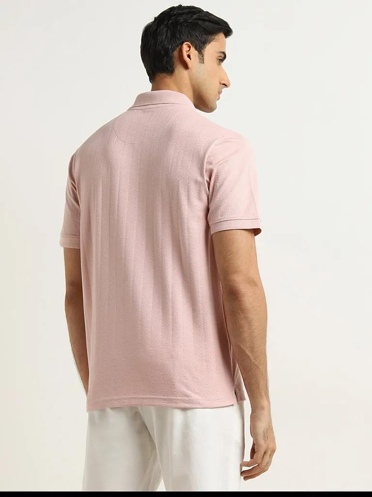 WES Casuals Pink Striped Relaxed-Fit Polo T-Shirt