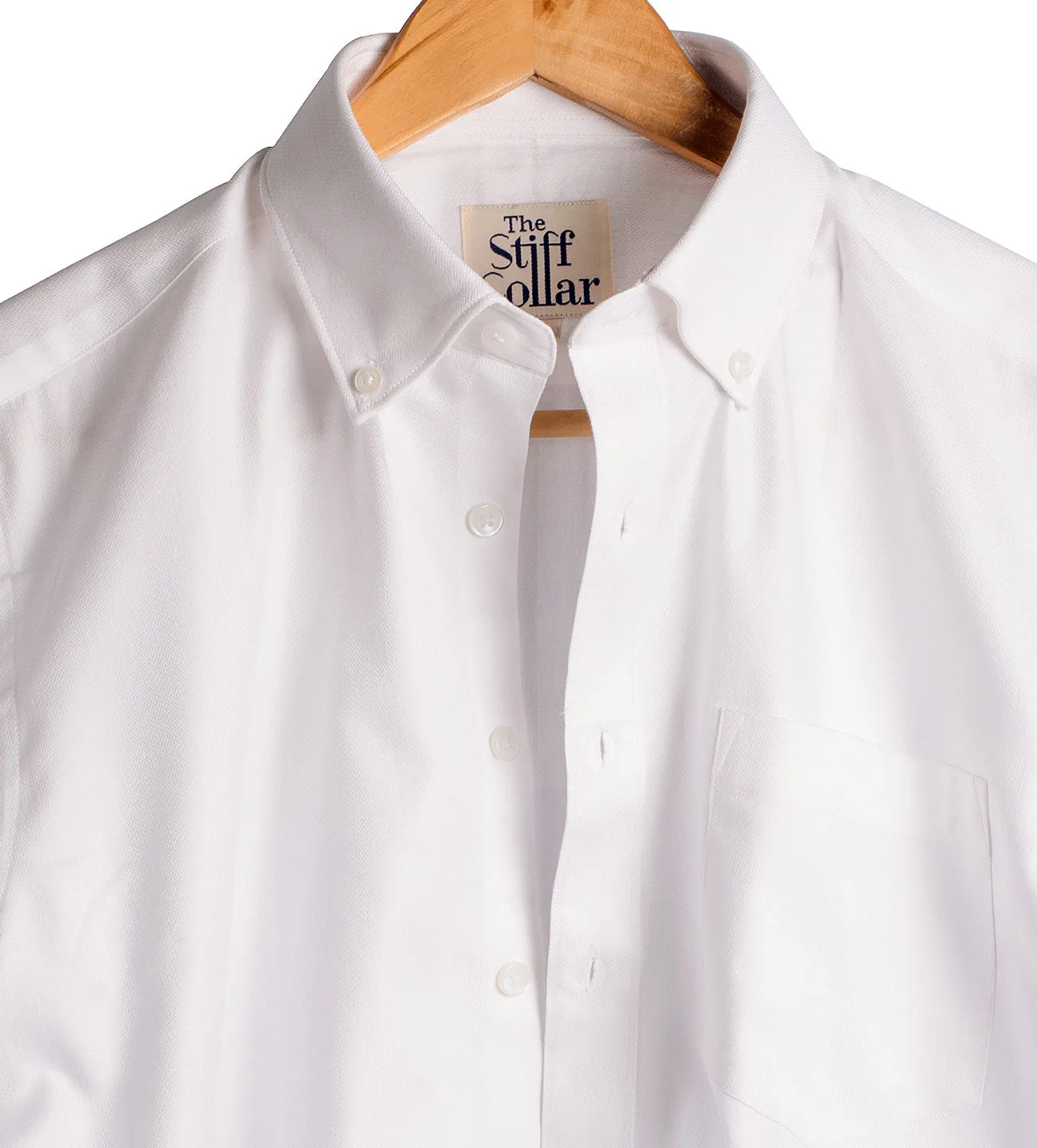 White Herringbone Button Down 2 Ply Giza Premium Cotton Shirt