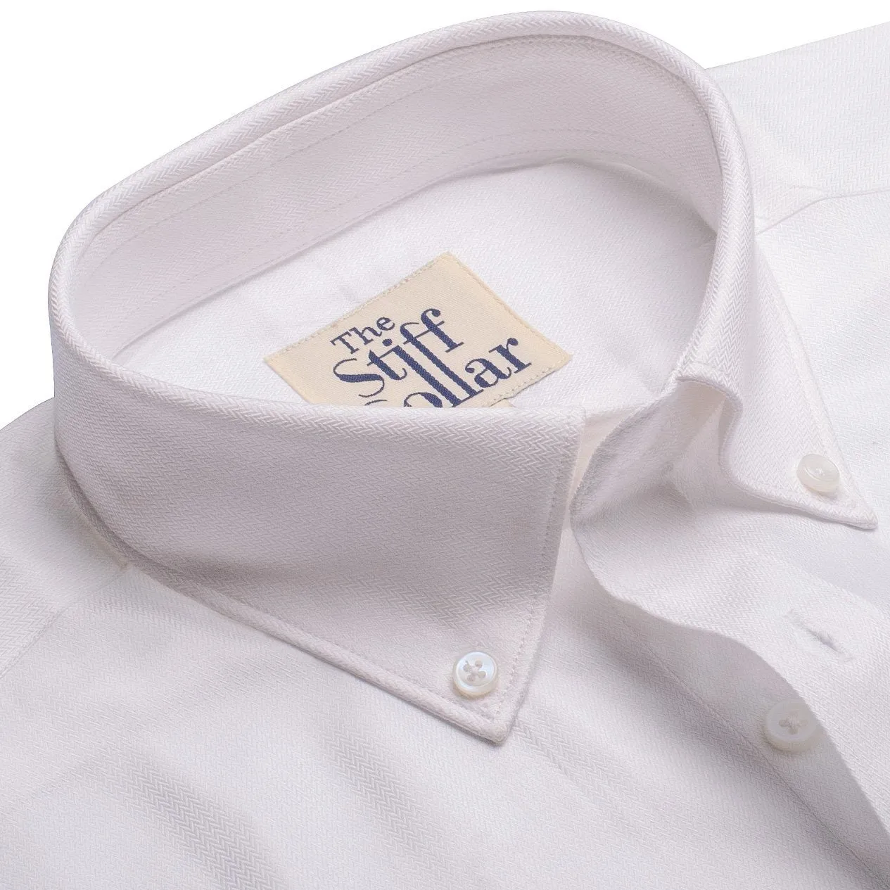 White Herringbone Button Down 2 Ply Giza Premium Cotton Shirt