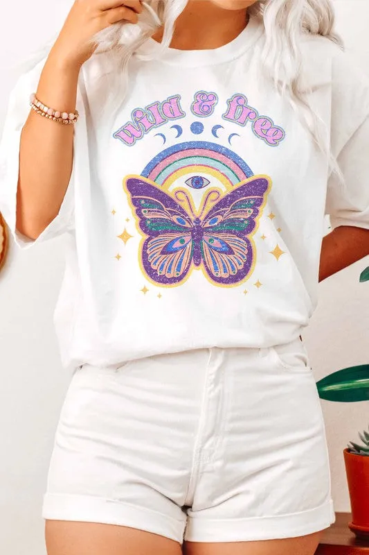 WILD AND FREE BUTTERFLY GRAPHIC TEE PLUS SIZE