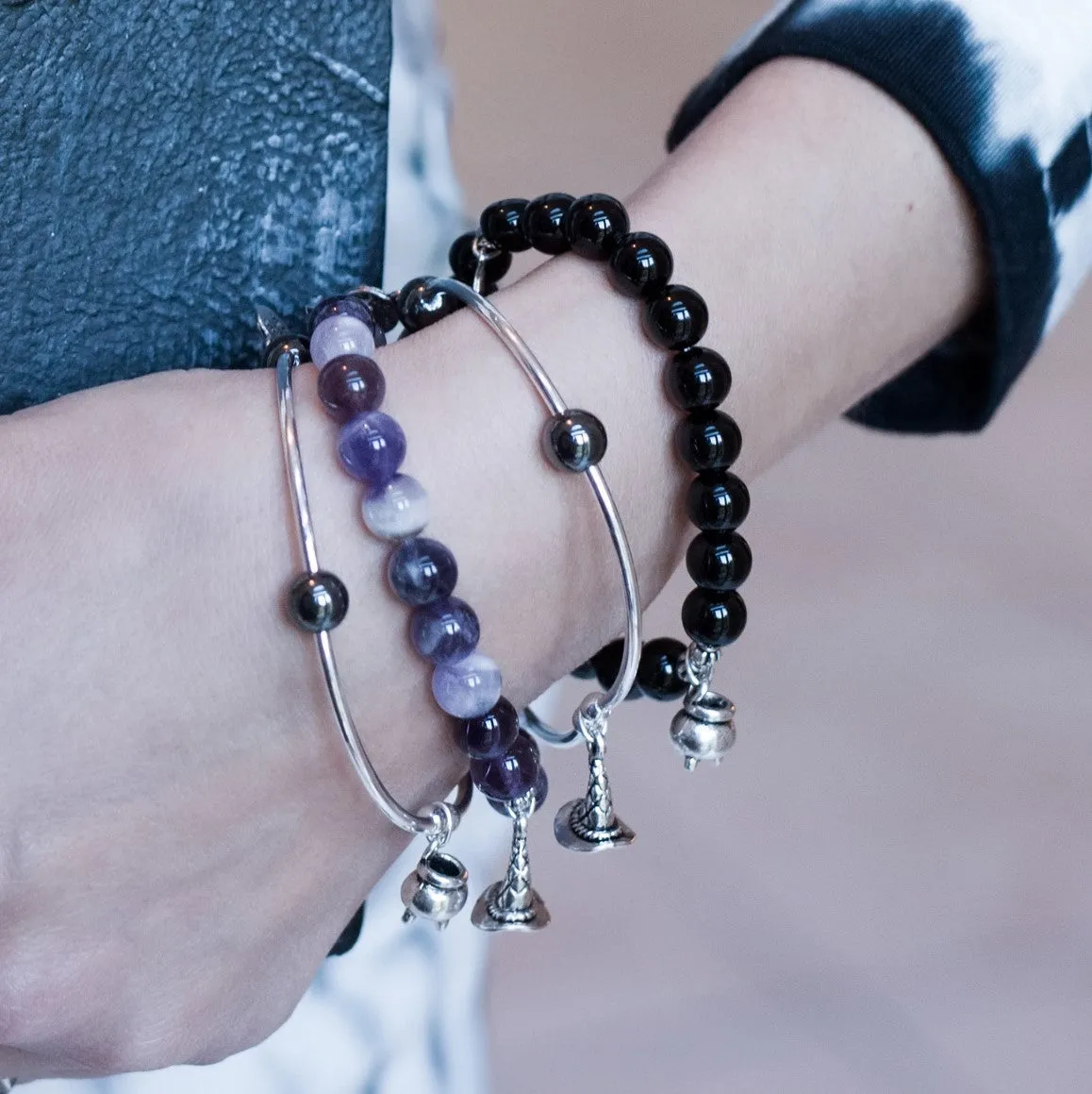 Witch Hat | Stone Beaded Charm Bracelet | Amethyst - Inspiration