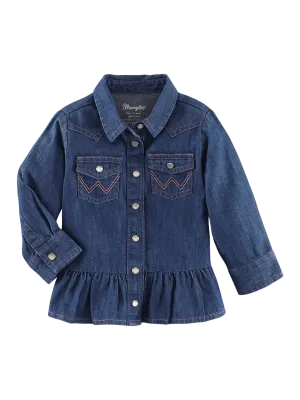 Wrangler Little Girl's Blue Denim Ruffle Tunic Top